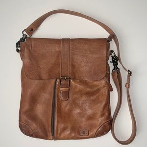 Bed Stu “JACK” Crossbody Leather Purse. Flap Closure + Zipper Interior Closure.